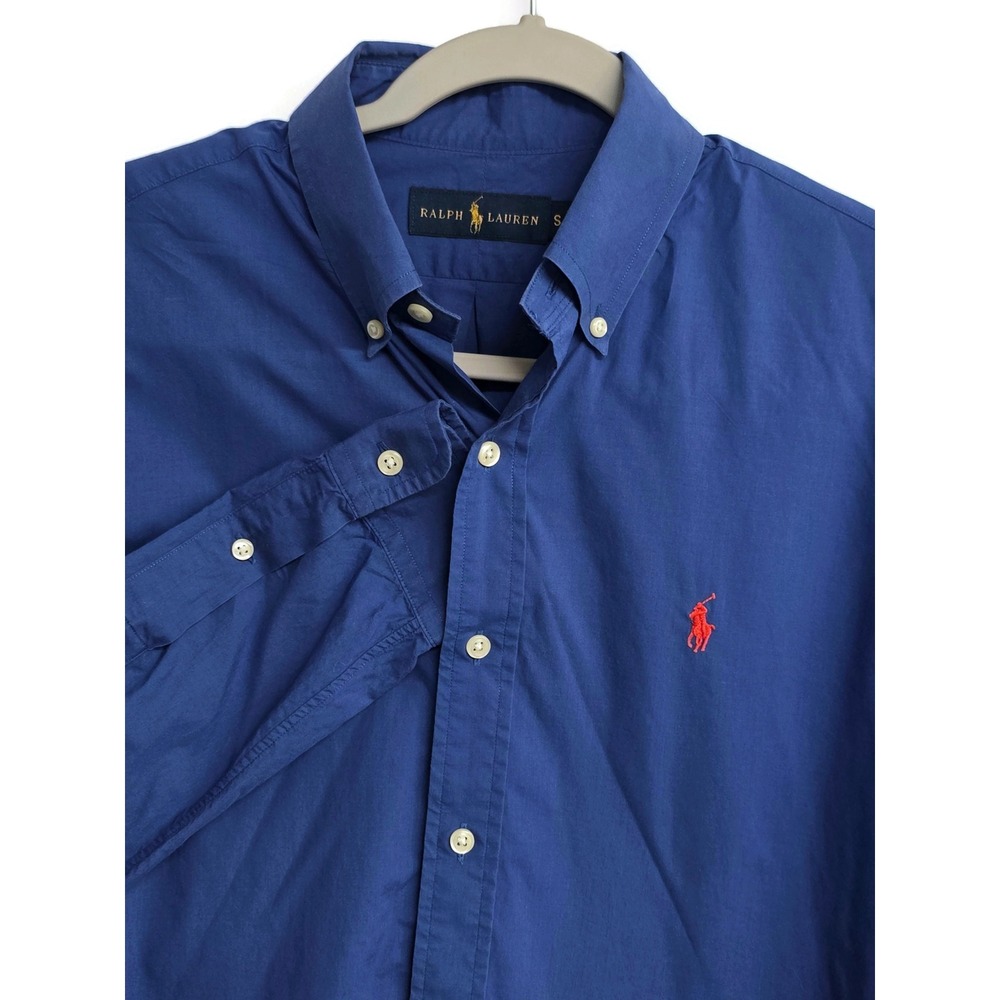 Ralph Lauren Mens Small Blue Cotton Long Sleeve Button Down Shirt Red Pony Logo